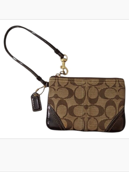 Coach Handbags - Coach Signature C Canvas Wristlet with Dark Brown Leather Trim